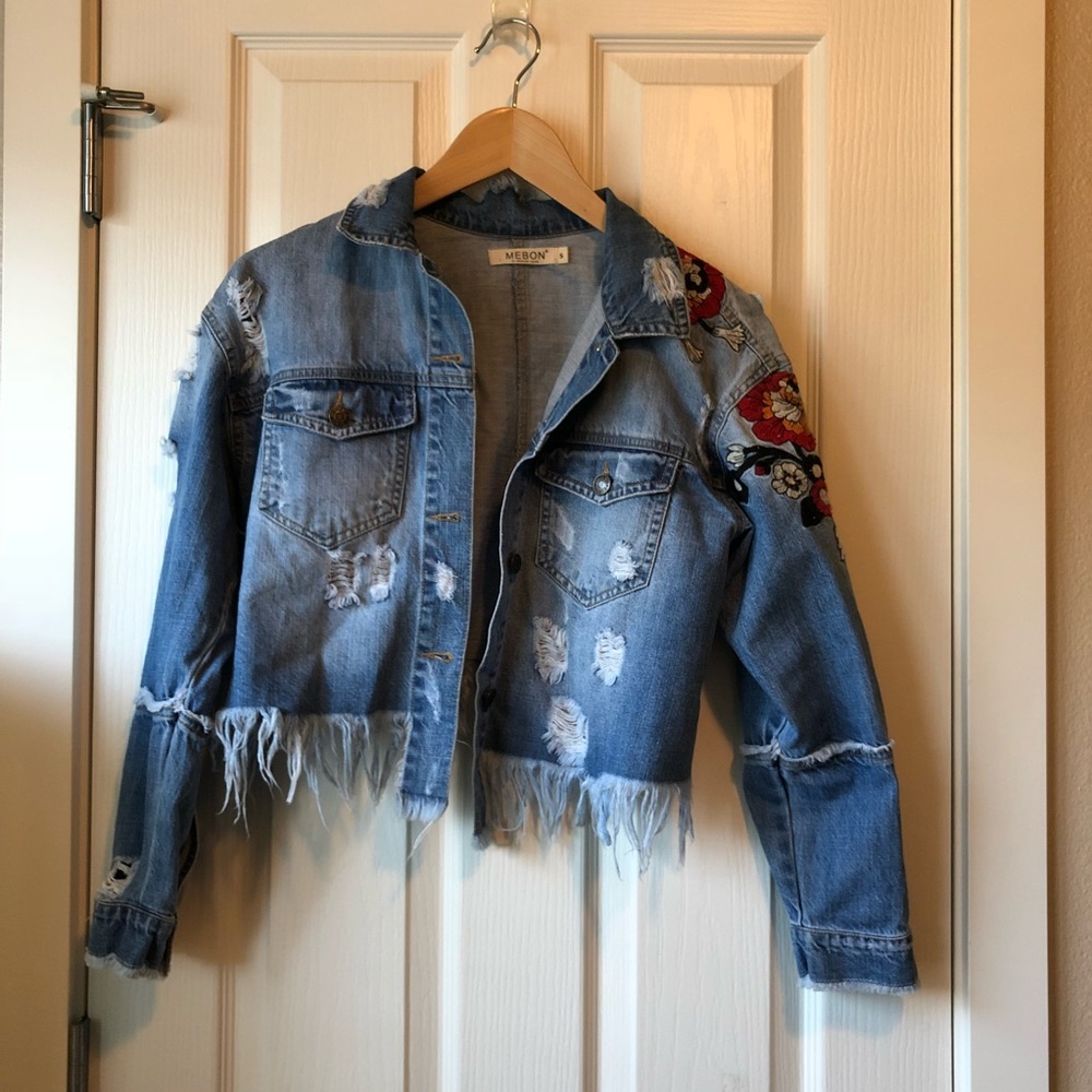 Cropped Distressed Denim Jacket